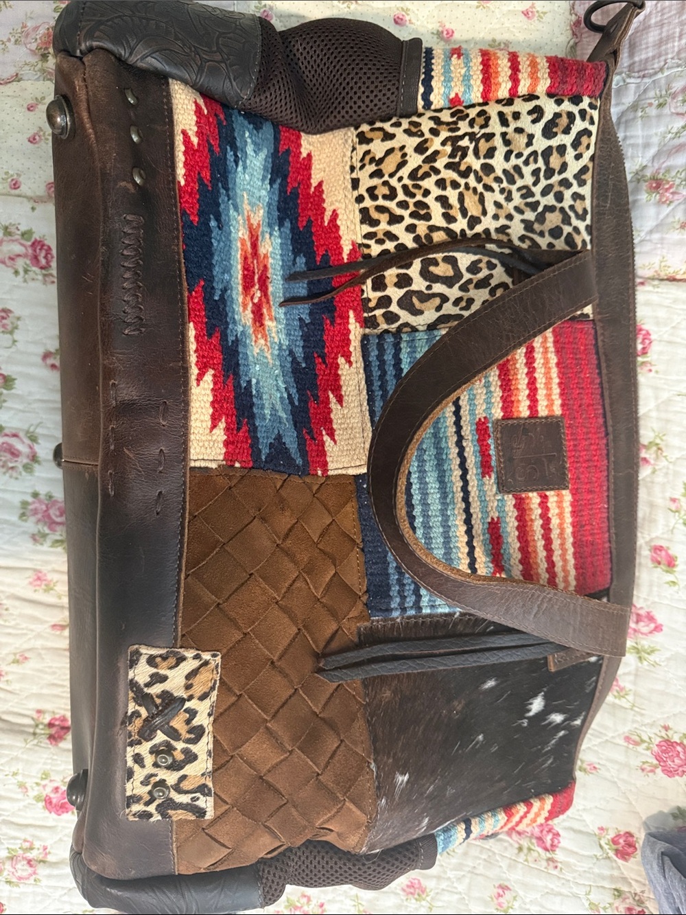 STS Ranchwear Brown Multi-Pattern Patchwork Tote